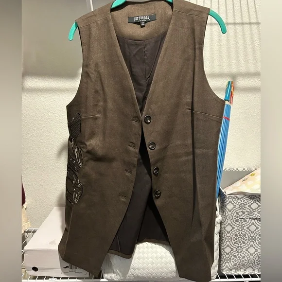 Gaia Linen Blend Snake Embroidered Longline Waistcoat - size US12/UK 16 - Picture 3 of 8